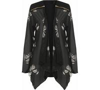 FASHION FAIRIES Womens Plus Size Open Front Sweater Butterfly Printed Waterfall Cardigan Ladies Shoulder Zip Long Sleeve Cardigan Black UK 26-28
