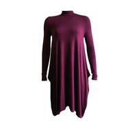 FASHION FAIRIES Ladies Stretch Fit Skater Swing Polo Neck Dress Long Sleeve Midi Dress Womens Night Party Hanky Hem Evening Dress Wine UK 24-26