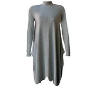 FASHION FAIRIES Women's Polo Neck Regular Fit High Ligthweight Turtle Neck Flared Swing Dress Ladies Plain Pattern Party Wear Long Sleeve Midi Length Flared Swing Skater Dress Light Grey UK 24-26