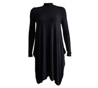 FASHION FAIRIES Ladies Stretch Fit Skater Swing Polo Neck Dress Long Sleeve Midi Dress Womens Night Party Hanky Hem Evening Dress Black UK 12-14