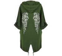 FASHION FAIRIES Women's Sequin Angel Wings Back Oversized Baggy Longline Hoodie Top Ladies Long Sleeve Pull Over Two Side Pockets Party Wear Sweatshirt Cardigans (Khaki, UK 8-14)