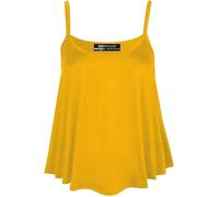 FASHION FAIRIES Womens Swing Cami Vest Top Ladies Sleeveless Round Neck Stretchy Flared Plain and Printed Vest Top Casual Summer Wear Beach Top Lounge Wear Basic Tee Top Plus Size UK 8-30 Mustard
