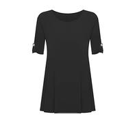 FASHION FAIRIES Womens Turn Up 3/4 Sleeve Button Top Ladies Stretch Flared Swing Dress Scoop Neck Casual Summer Wear 3 Quarter Sleeves Plain Shirt Top Plus Size Black