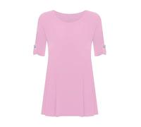 FASHION FAIRIES Womens Turn Up 3/4 Sleeve Button Top Ladies Stretch Flared Swing Dress Scoop Neck Casual Summer Wear 3 Quarter Sleeves Plain Shirt Top Plus Size Baby Pink