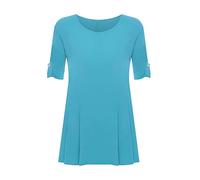 FASHION FAIRIES Womens Turn Up 3/4 Sleeve Button Top Ladies Stretch Flared Swing Dress Scoop Neck Casual Summer Wear 3 Quarter Sleeves Plain Shirt Top Plus Size Turquoise
