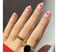 Fashion False Nails Striped Short Press On Nails With Heart Designs Accesories For A Unique Valentine's Day Look Heart Pattern Nail