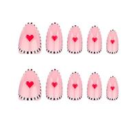 Fashion False Nails Striped Short Press On Nails With Heart Designs Nails Accesories For A Unique Valentine's Day Look