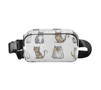 Fashion Fanny Waist Pack Cartoon Siamese Cats White Men Women Mini Sling Chest Bag with Adjustable Strap Crossbody Sport Bags for Travel Shopping Running, 20, One Size