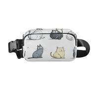 Fashion Fanny Waist Pack Cartoon Siamese Cats White Men Women Mini Sling Chest Bag with Adjustable Strap Crossbody Sport Bags for Travel Shopping Running, 19, One Size