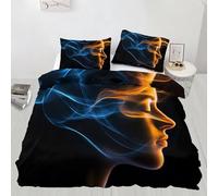 Fashion Figures Bedding Set, Blue and Orange Lines Soft and Comfortable Microfiber Duvet Cover, Abstract Art Duvet Cover with Zipper + 2 Pillowcases (200x200cm)