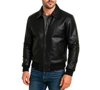 Fashion_First Black Leather Bomber Jacket Mens Casual Leather Jackets For Men Uk Black Trucker Jacket