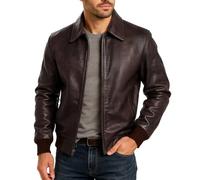 Fashion_First Brown Leather Jacket Mens Motorcycle Bomber Jacket Brown Mens Jackets Casual Leather Jackets Harrington