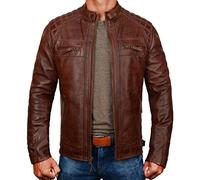 Fashion_First Brown Leather Jacket Mens Quilted Leather Slim Fit Motorbike Jacket Summer Leather Jackets For Men UK