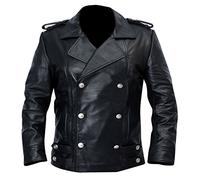 Fashion_First German WW2 Naval Military Uniform Leather Trench Coat Mens German Officer Jacket Cowhide Genuine Black Leather Biker Jacket