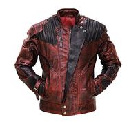 Fashion_First Guardians Of The Galaxy Star Lord leather Jacket Maroon Faux Leather Biker Jacket Men Peter Quill Costume Jacket, S (SL-15)