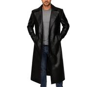 Fashion_First Men’s Morpheus Black Crocodile Trench Coat - Full Length Genuine Leather Long Jacket with Lapel Collar