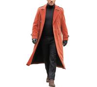 Fashion_First Men Suede Leather Trench Coat Double Breasted Winter Overcoat Smart Formal Jacket - Slim Warm Stylish Outerwear