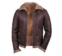 Fashion_First Mens Aviator Pilot B3 Bomber Flight Fur Shearling Brown Leather Jacket S