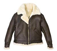 Fashion_First Mens B3 Aviator Pilot Flying Bomber Fur Shearling Brown Real Leather Jacket S