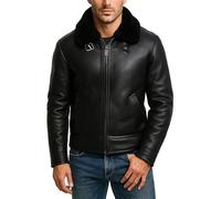 Fashion_First Mens B3 Black Sheepskin Leather Avaitor Flying Jacket - Men Bomber Shearling Jacket