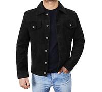 Fashion_First Men's Black Suede Leather Biker Jacket Cowboy Leather Black Suede Trucker Jacket Mens Harrington Coat