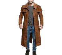 Fashion_First Mens Brown Duster Coat - Western Suede Leather Trench Coat