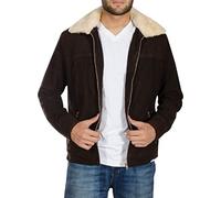 Fashion_First Mens Brown Real Suede Leather Jacket - Mens Cosplay Suede Leather Jacket with Faux Fur Collar