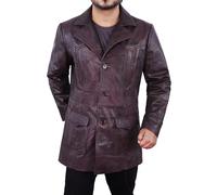 Fashion_First Mens Brown Soft Real Lambskin Leather Car Coat Jacket - Mens Red 3/4 Mid Length Leather Jacket