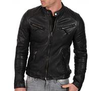 Fashion_First Mens Cafe Racer Leather Jacket Vintage Black Rider Real Leather Motorbike Jacket Casual Biker Jack