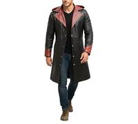 Fashion_First Mens Costume Long Coat Black Faux Leather Hoodie Jacket 3XL