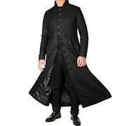 Fashion_First Mens Cotton Long Trench Black Coat - Men Halloween Costume Steampunk Full Lentgh Coat