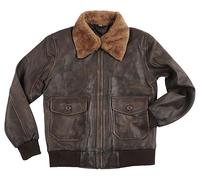 Fashion_First Mens Distressed Brown Bomber Real Leather Pilot Jacket - Men Flight Faux Fur Collar Jackets