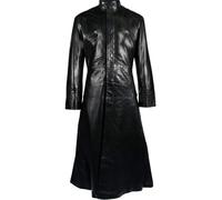 Fashion_First Mens Gothic Black Long Real Leather Trench Coat - Men Full Length Long Leather Jacket