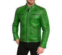 Fashion_First Mens Green Leather Biker Jacket 100% Real Lambskin Leather Jacket Mens, Green Motorcycle Leather Jacket