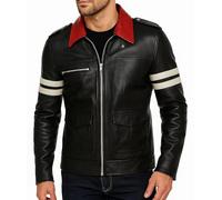 Fashion_First Mens Halloween Black Leather Jacket - Men Biker Motorcycle Real Leather Cosplay Jacket