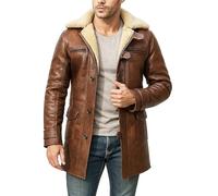 Fashion_First Mens Halloween Knight Bane Tom Hardy Shearling Sheepskin Distressed Brown Leather Trench Coat Men