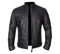 Fashion_First Mens Leather Jackets Black Cafe Racer Leather Motorcycle Jackets Men, Black Biker Jacket Men