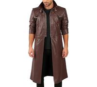 Fashion_First Mens Leather Trench Coat for Men - Cosplay Long Leather Jacket | Maroon Real Leather Coat | Superhero Halloween Wear