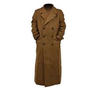 Fashion_First Mens Long Brown Trench Coat - Double Breasted Wool Blend Overcoat XXS