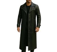 Fashion_First Mens Real Leather Long Trench Coat - Men Black Long Winter Overcaot, Cosplay Coat