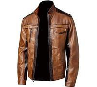 Fashion_First Mens Real Leather Tan Brown Jacket - Real Distressed Classic Biker Leather Jacket for Mens