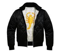 Fashion_First Mens Reversible Black & White Satin Bomber Jacket - Embroidered Varsity Baseball Jacket, Retro Streetwear Coat