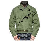 Fashion_First Mens Swedish Army Vintage Dispatch Rider Motorcycle Military Green Cotton Jacket Coat, Motorcycle Riding Jacket