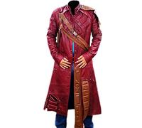 Fashion_First Mens Trench Coat Peter Quill Chris Pratt Costume - Maroon Faux Leather Costume Long Coat