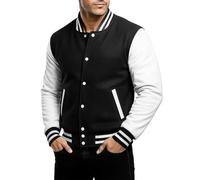 Fashion_First Mens Varsity College Jacket Black & White Bomber Baseball Jacket American Style Letterman Wool Men