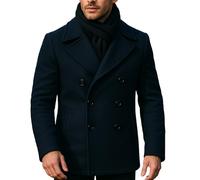 Fashion_First Mens Wool Blend Navy Blue Peacoat - Cosplay Winter Double Breasted Winter Dress Overcoat - Classic Outerwear