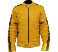 Fashion_First Mens Yellow Leather Motorcycle Jacket Biker Patch Cafe Racer Jacket Costume Men