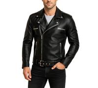 Fashion_First Walking Dead Jeffrey Dean Morgan Negan Leather Brando Leather Motorcycle Jacket, Black, XXL