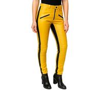 Fashion_First Womens Motorcycle Leather Trousers Yellow Faux Leather Pants Ladies Motorbike Trousers Costume Pants