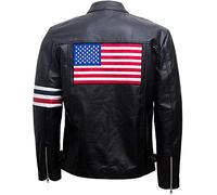 Fashion_First Wyatt Easy Ride Real Leather Motorbike Jacket Black Biker Jacket US Flag Mens Jackets Smart Casual Leather Jacket